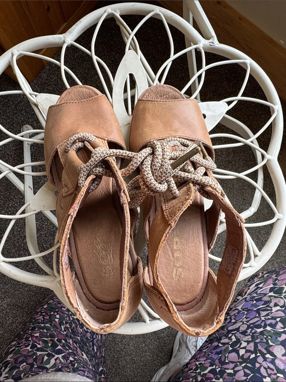Sorel Tan Lace-Up Cutout Wedge Sandals
